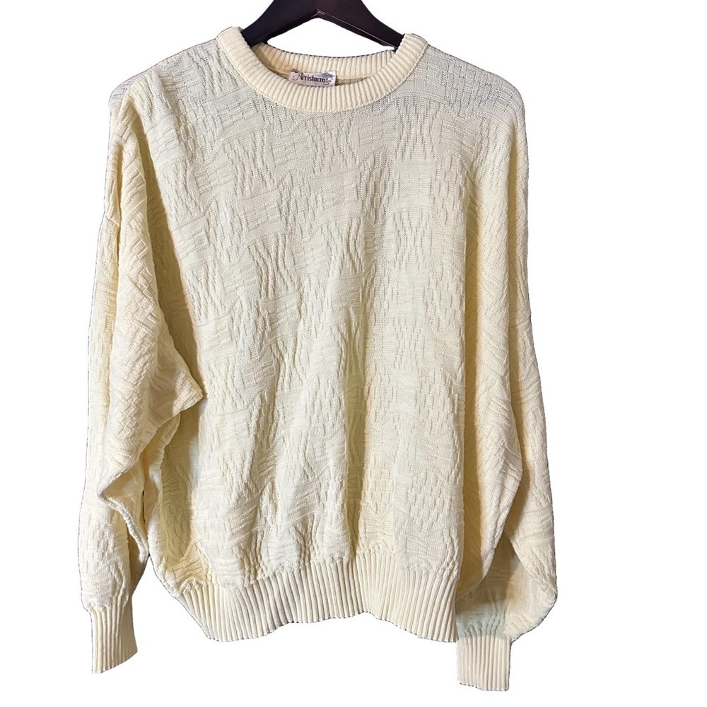 Aristocrat Vintage Light Yellow Textured Acrylic Crewneck Sweater Sz XXL